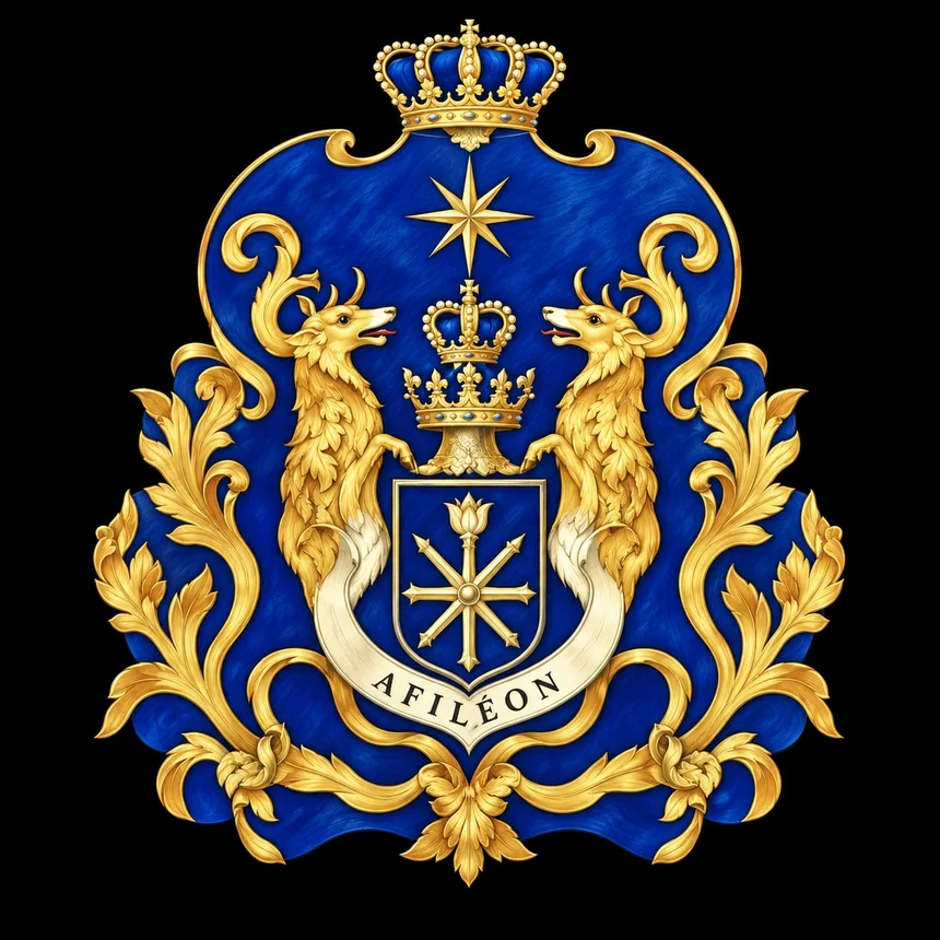 Afiléon blue-and-gold crest